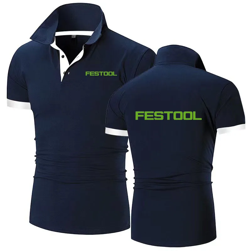 New Men's lapel T-shirt Polo Shirt Festool tools print Breathable Business Fashion cotton T-Shirt Male Golf -Shirt S-6xl