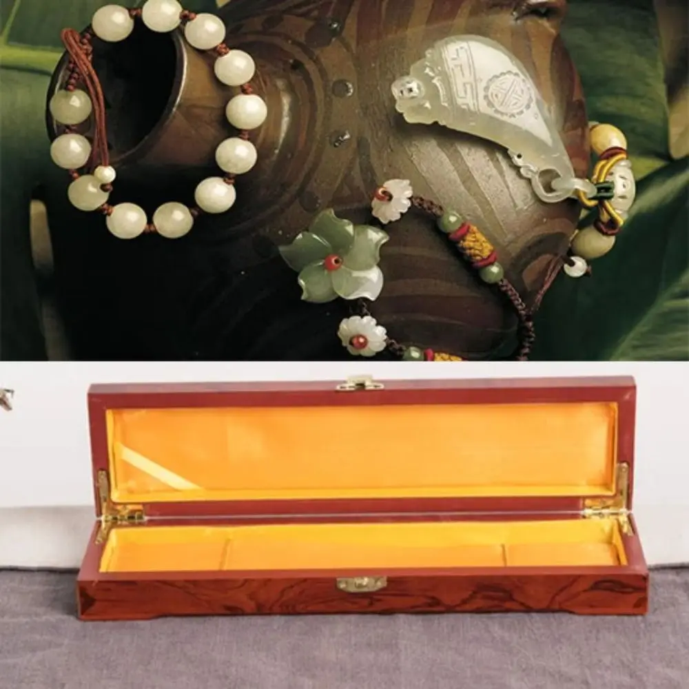 

35cm Retro Wooden Jewelry Box Storage Box Vintage Vintage Trinket Case Elongated Design Ethnic Jewelry Display Box DIY