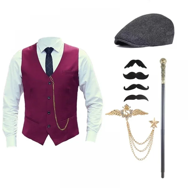 Lili 1231920s مجموعة إكسسوارات رجالي أزياء العصابات طافوا 20s أزياء لحفلات الهالوين مع سترة ساعة قبعة