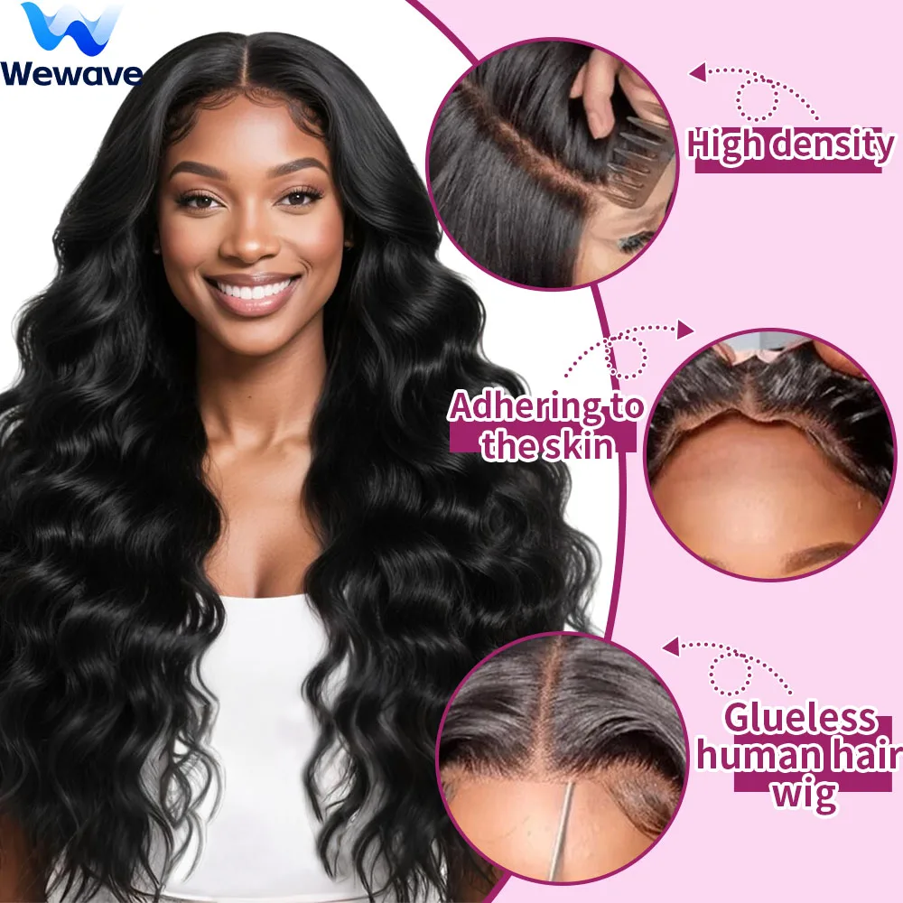 

40-дюймовый парик с объемной волной 1B Черные бесклеевые парики Парики из натуральных волос 5x5 Предварительно вырезанные отбеленные завязанные на продажу от бразильцев Носить и выход