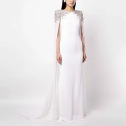 Luxury Formal Dress White Crystal O Neck Clock Sleeves Wedding Party Dresses for Women Trumpet/Mermaid 2024 Evening Gowns Long