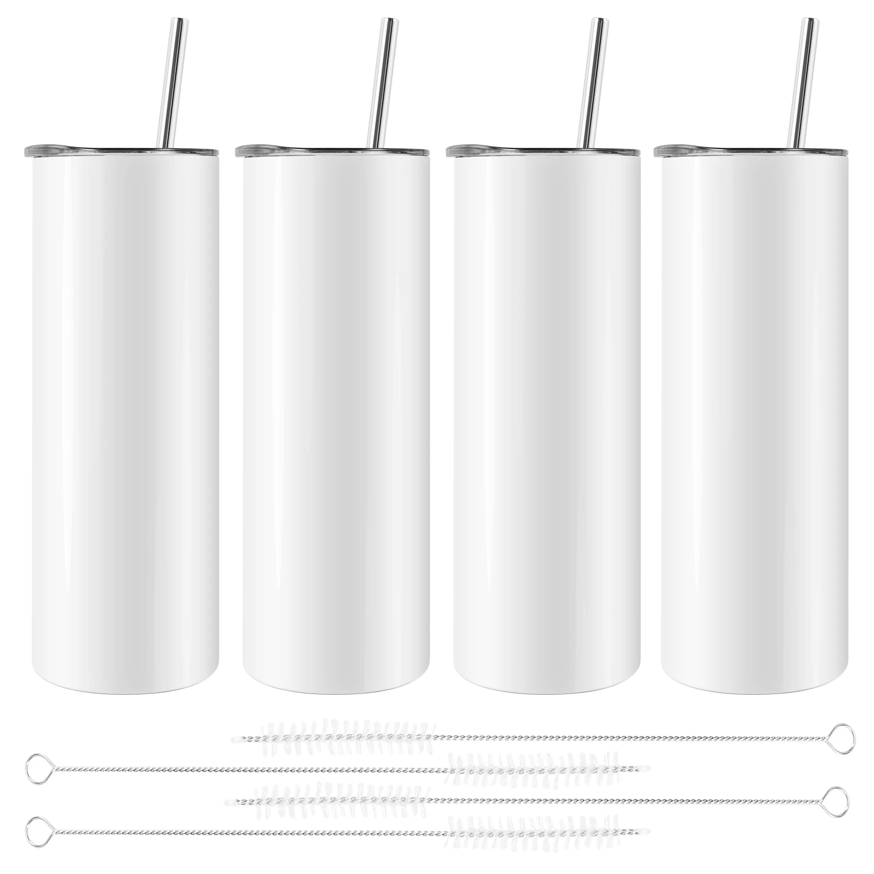 -BABQ Sublimation Tumblers 20 Oz Skinny Straight,Stainless Steel Sublimation Blanks Skinny Tumbler,With Lid And Straw,4 Pack
