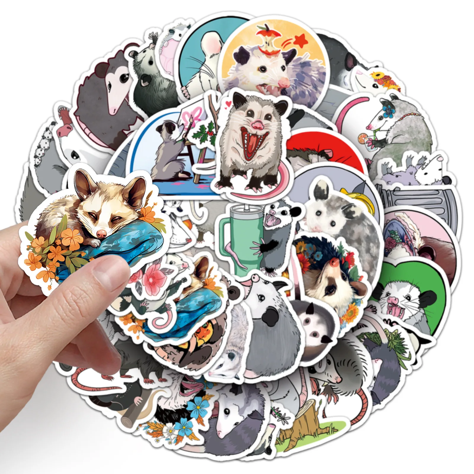 50Pcs/Pack INS Novelty Cartoon Cute Kawaii Opossum Series Stickers PVC Waterproof Stickers Decals For Kids Boys Girls Toys Gifts