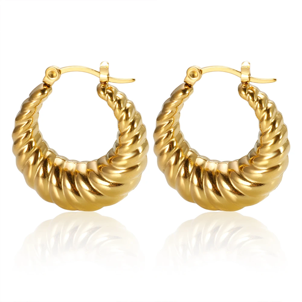 Stainless Steel Gold Color Croissant Twisted Hoop Chunky Earrings for Women Trendy Jewelry