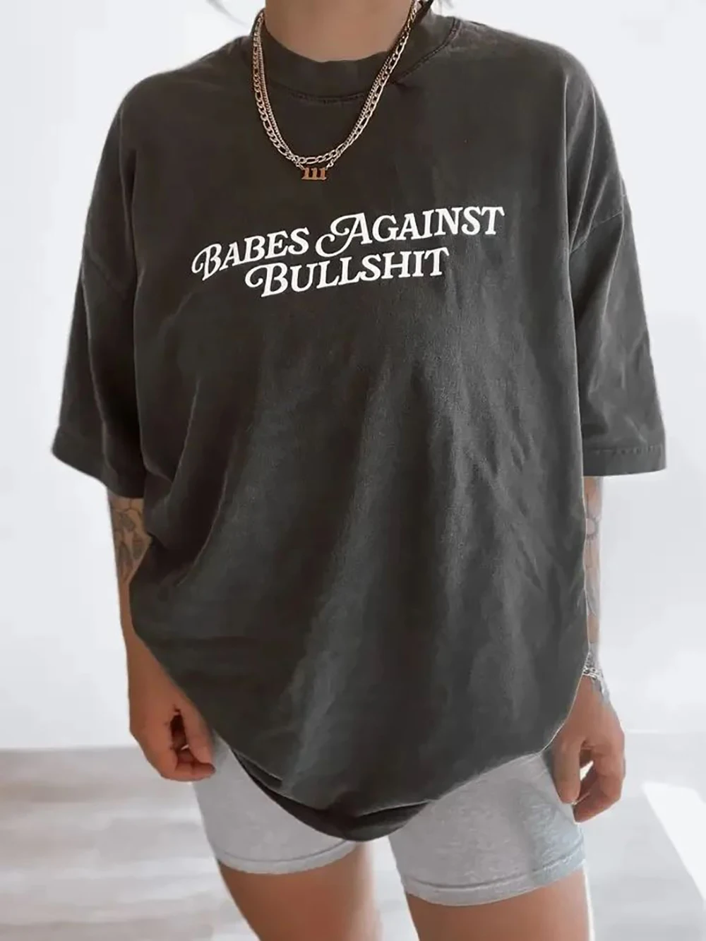 

Babes Against Bullshit Letter Printed Women T-Shirt Cotton Hip Hop Punk Retro Feminist Girl Power Tee Top Black Short Sleeves