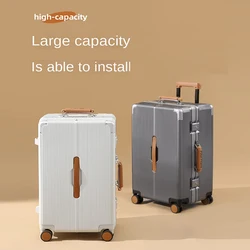 2024 large-capacity aluminium frame suitcase 20/24/26/28Inch water cup holder expandable with USB port combination lock Luggage