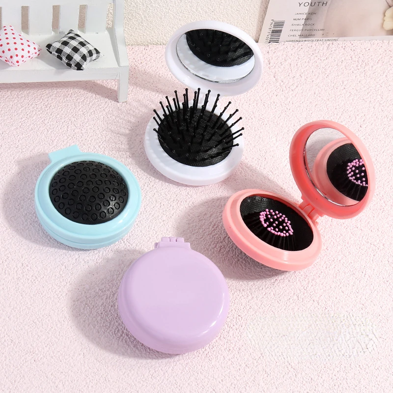 Baby Cute Princess Colorful Mini Portable Folding Hair Combs with Mirror Women Girls Hair Brushes Massage Anti-screw Accessories