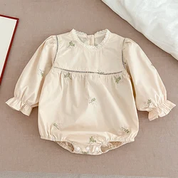 Infant Clothes Autumn Children Clothes Embroider Newborn Baby Girls Bodysuits Long Sleeved Cotton Lace Stitching Baby Jumpsuit