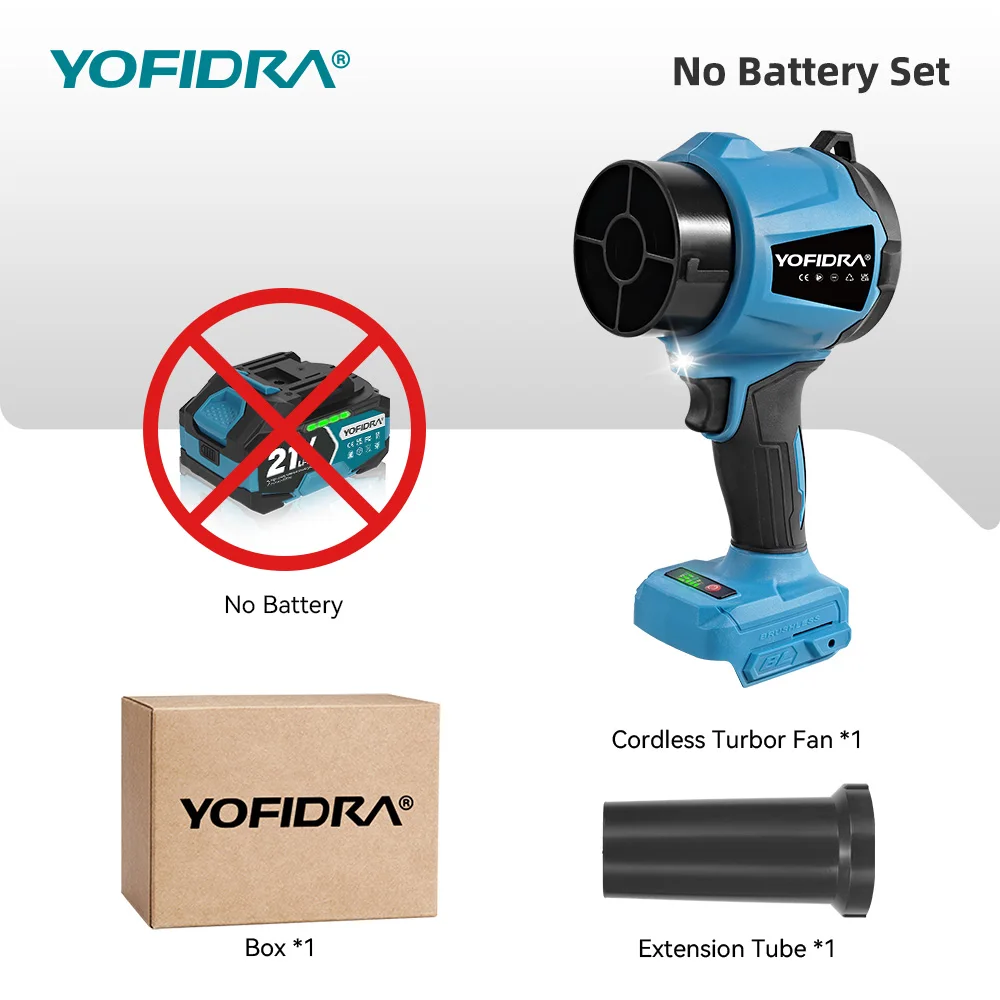 YOFIDRA Bürstenloser Elektrischer Turbo-Laubbläser 330000RPM Handgehaltenes Laubblasgerät Staubblaswerkzeug für Makita 21V Akku