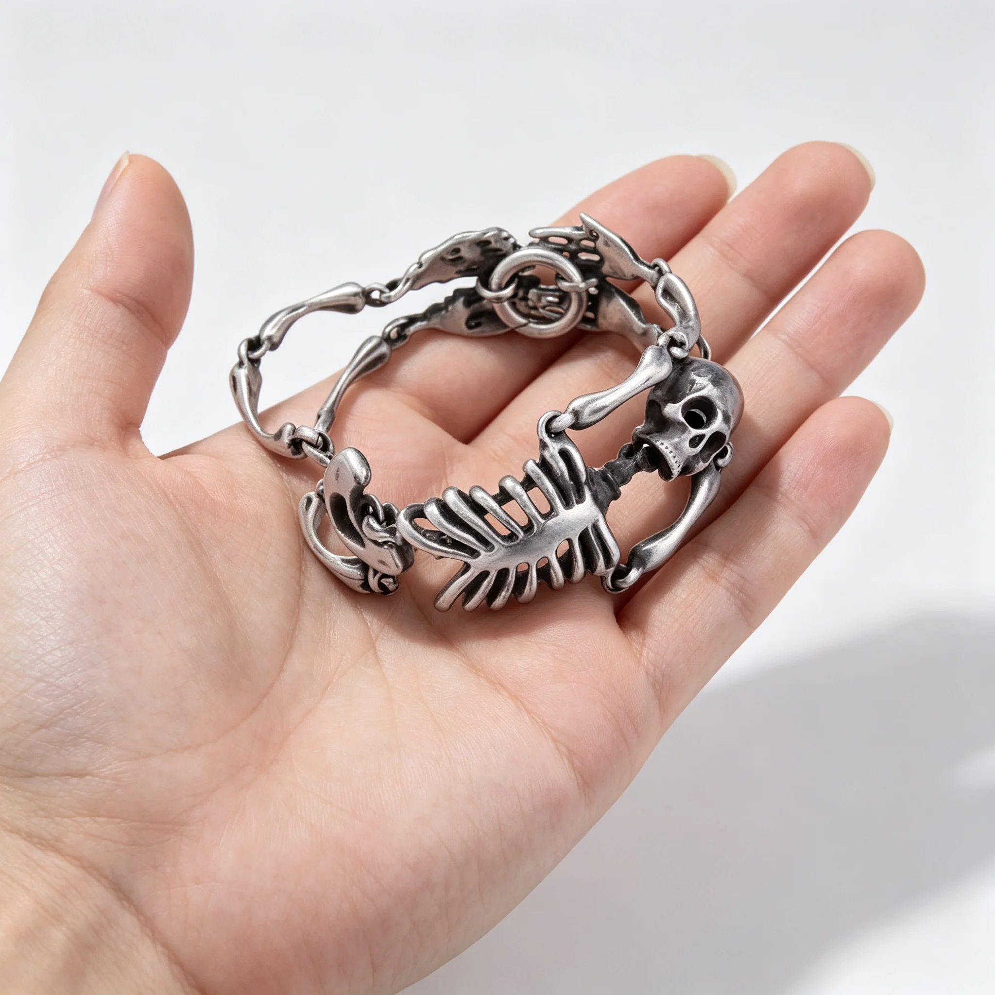 KALEN Gothic Skull Skeleton Link Stainless Steel Bracelet For Men Punk Motorcycle Bracelet Fashion Jewelry Halloween Gifts
