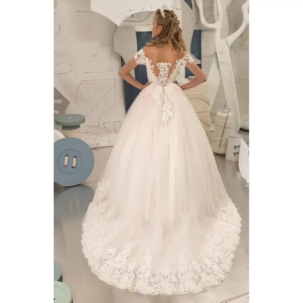 Retro Girls Tailing  Princess Long Dress Children's Bridesmaid Clothing for Wedding Girls Party Dresses Ceremonial Clothes