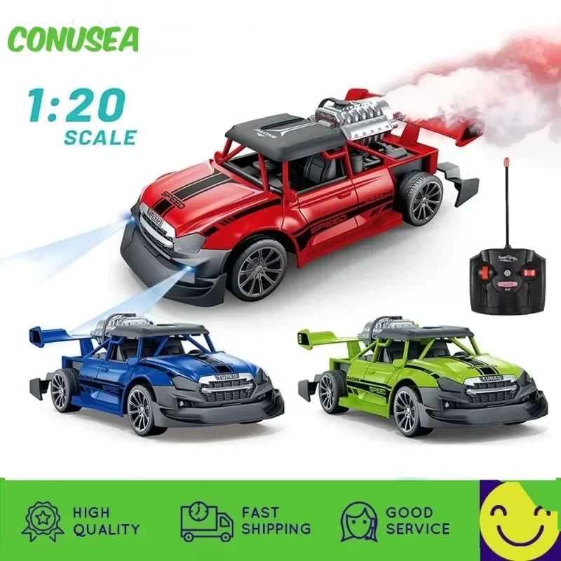 1:20 RC Racing Car 2.4G รีโมทคอนโทรลรถบรรทุกควันไฟสเปรย์ไฟฟ้ารถวิทยุควบคุมเครื่องของเล่นสําหรับ boy