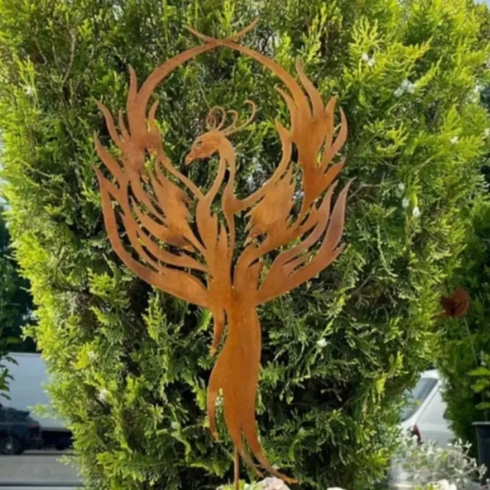 Brand Phoenix Metal Garden Stake Intricate Wing Sculpture Durable Outdoor Art For Yard Lawn Planter Ground Mount Decor