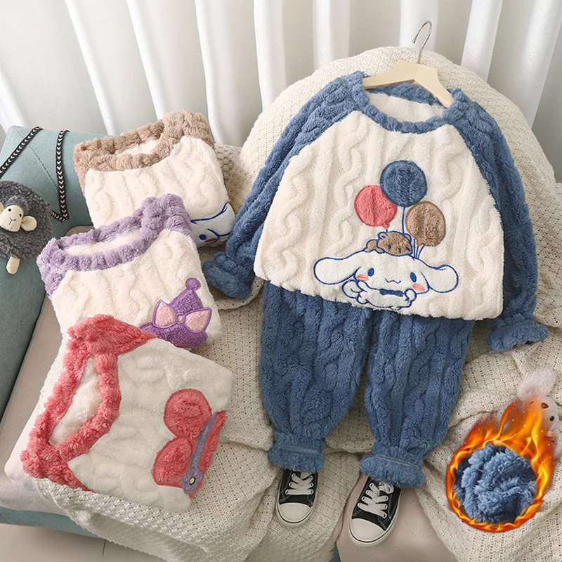 Autumn/Winter Kuromi Flannel Pajamas Cartoon Sanrios My Melody Warm and Thickened Pajama Set for Children's Home Wear Gifts