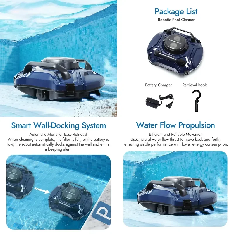 STROVAN Automatic Pool Water Vacuum Cleaner Robot for Swimming Pools-Rechargeable Underwater Cleaning
