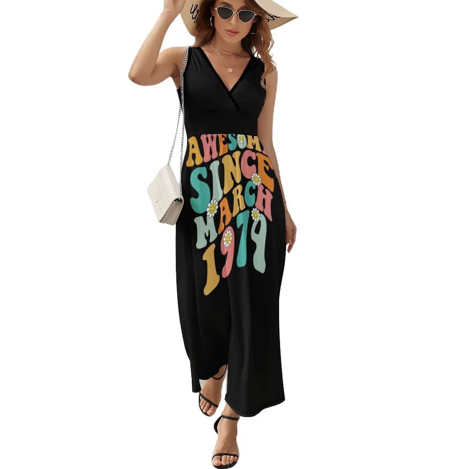 

Awesome Since March 1974 Made In 1974 Retro Groovy Birthday Sleeveless Dress Womens dresses clothes for woman