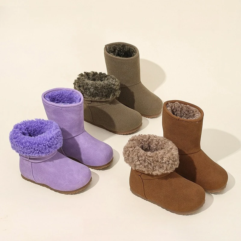 Kids Winter Fashions Warm Fur Lined Mid-Calf Boots Toddler Boys Girls Suede Multiple Colors Casual Daily Footwear kids Snow Boot