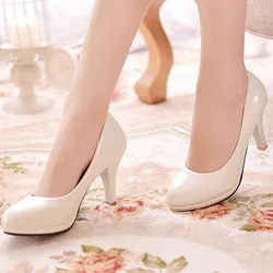 Heels Size 9 Fashion Spring And Summer Women Pumps Shoes High Heeled Shoes Leather Shallow Mouth Round Ladies Pumps Low Heels