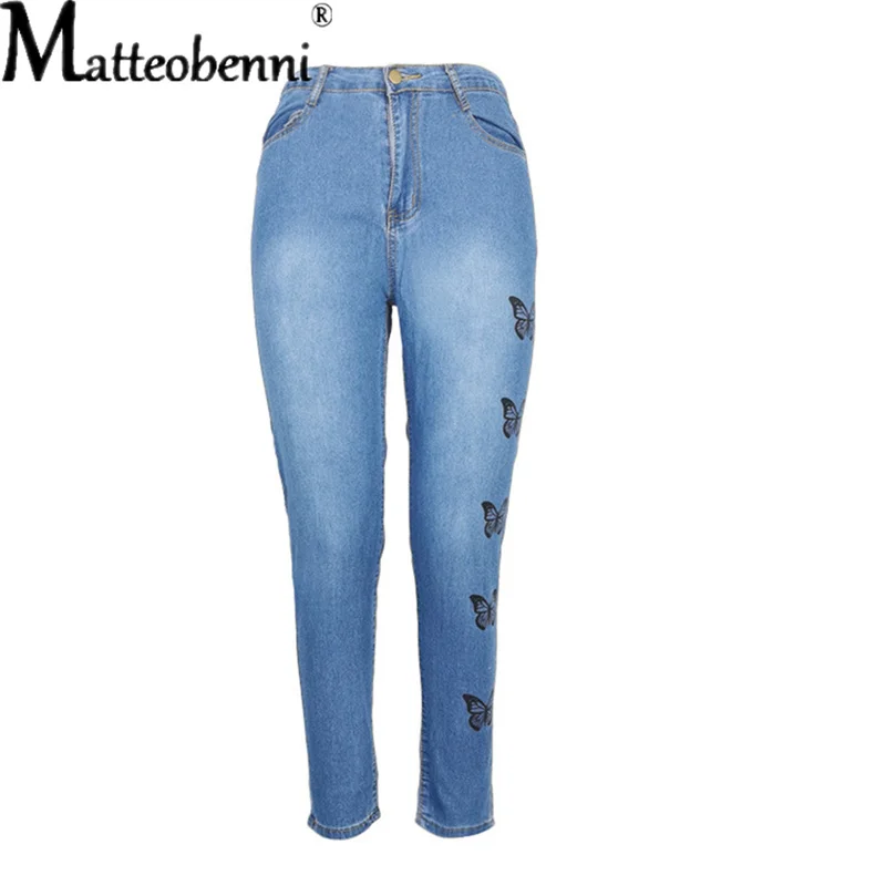 2022 New Fashion Hot Women Butterfly Print Denim pantaloni Skinny Jeans elasticizzati a vita alta Jeans Slim a matita pantaloni Casual da donna