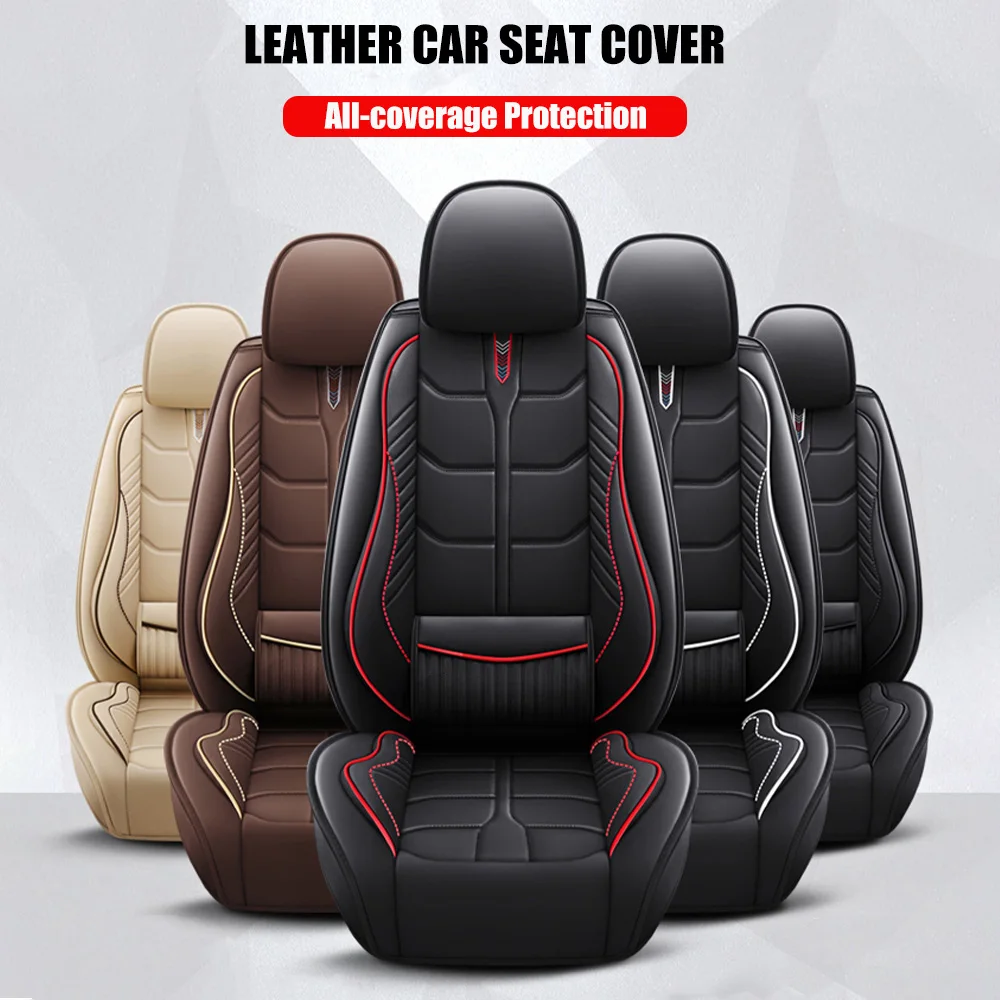 Car Seat Cover Universal PU Leather Front Seat Cover Fixed lumbar support Rear Split Bench Cover Seat Protection for Car SUV