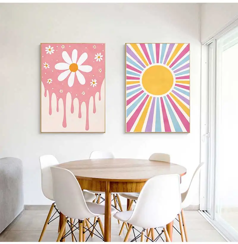 Fashion Pink Hippie Wall Art Prints Posters Tropical Mushroom Cuju Tiger Canvas Painting Bedroom Aesthetic Home Decor Pictures