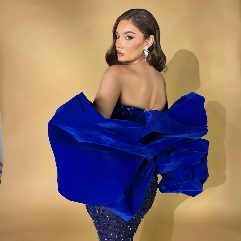 New Arrival Royal Blue Velvet Bow Bicep Cape Stage Performance Costumes Women Jacekt Women Outerwear Coat