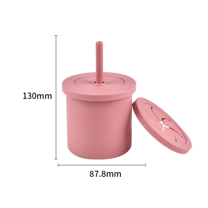 Portable Pure Color Baby Snack Milk Cup Anti Scalding Food Grade Silicone Child Drinking Cup Straw Waterproof Baby Food Storage