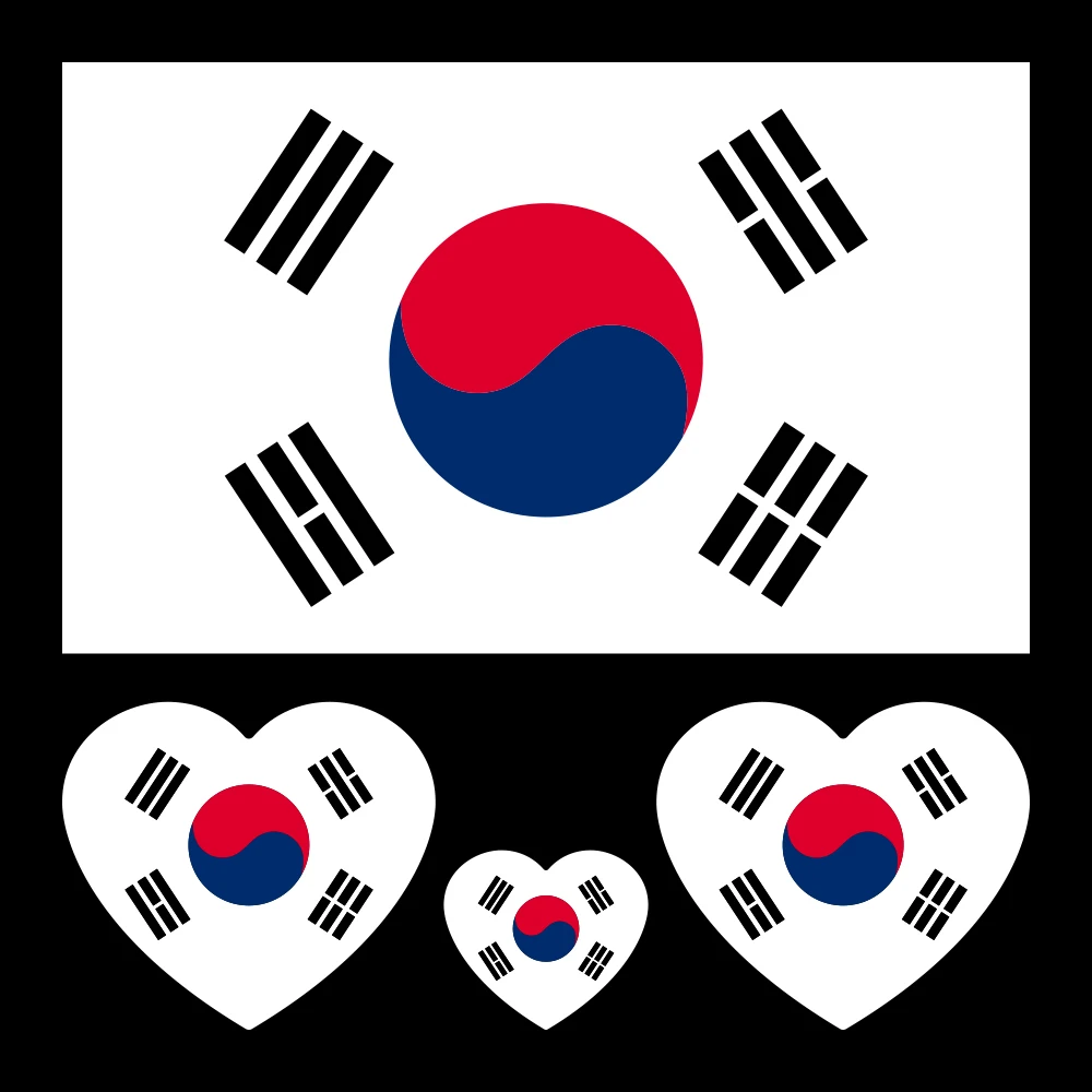 4pcs/Set Korean Flag Heart Shaped Car Stickers Auto Motorcycle PVC Sticker Waterproof Styling Decal Car Exterior Accessories