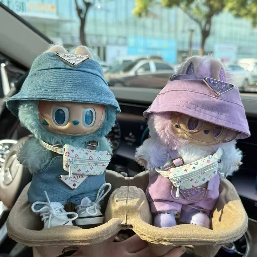 Para 15 17cm mini boneca de pelúcia roupas diy labubu ídolo boneca sentado festa calças trabalho roupas luxo festa jogo presentes acessórios