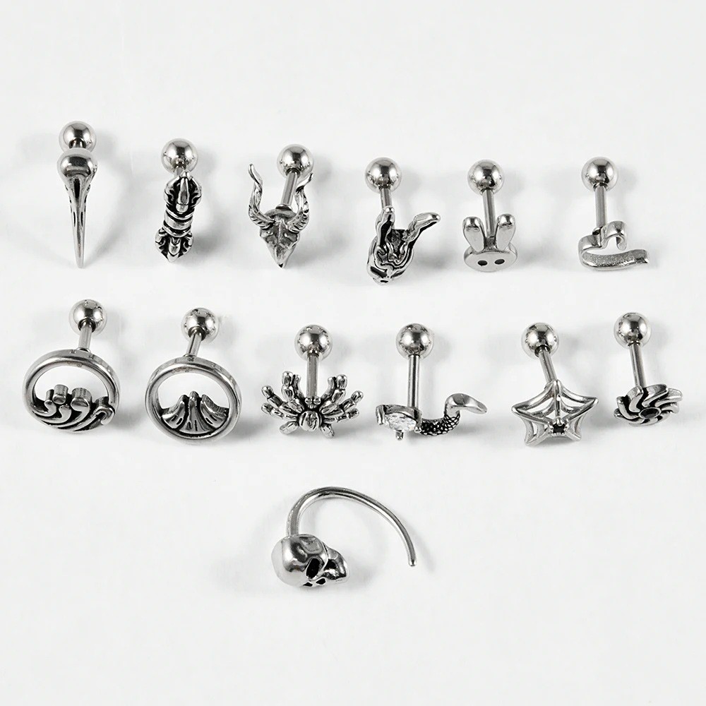 1PC 16G Stainless Steel Spider Rabbit Earrings Labret Lip Studs Punk Animal Cartilage Tragus Helix Ear Lobe Piercing Jewelry