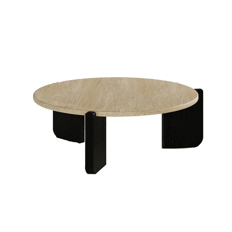 

Wabi Sansan minimalist solid wood travertine coffee table medium and ancient style tea table small apartment living room