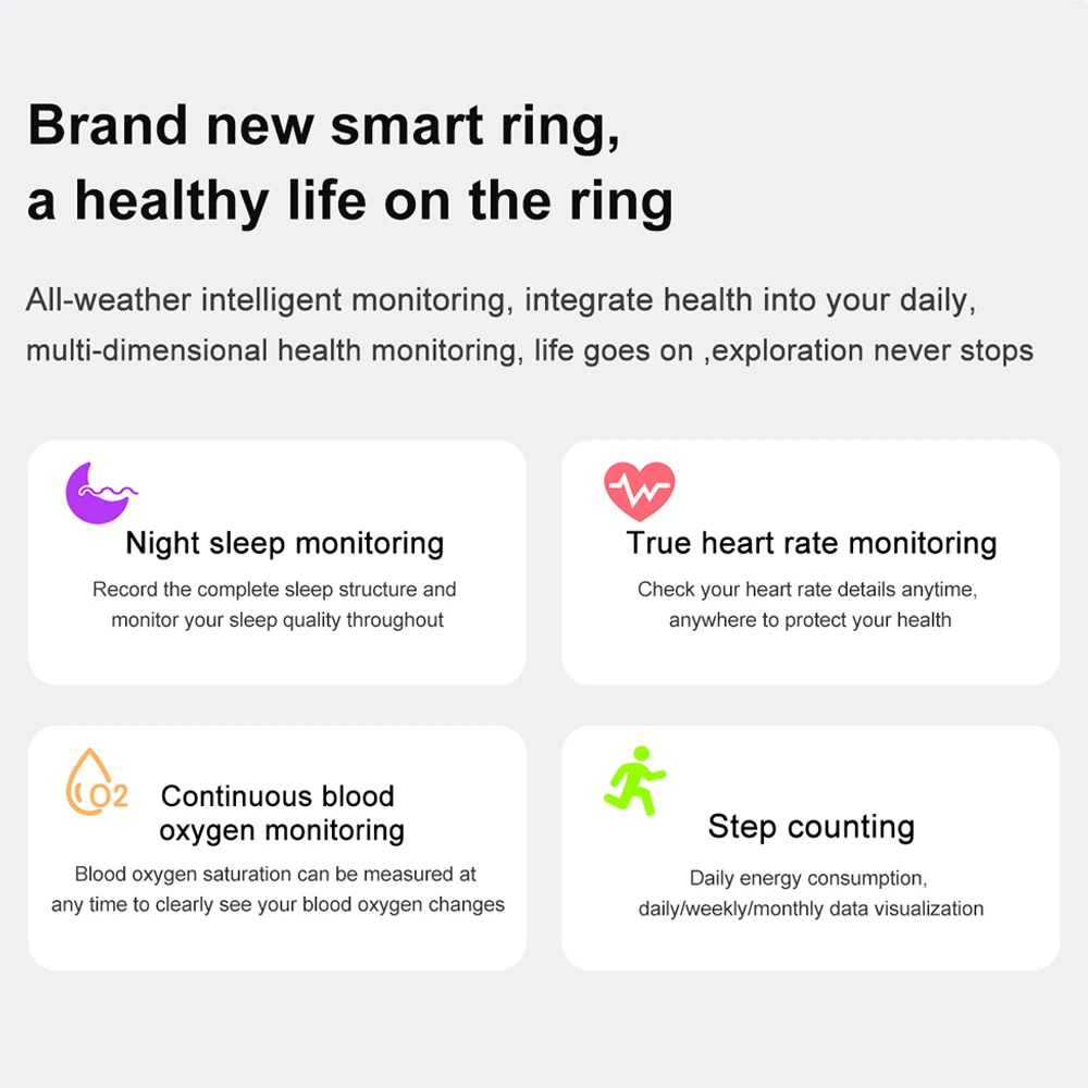 2024 New Smart Ring Men Women Heart Rate Blood Oxygen Sleep Health Monitor GPS Sports Fitness Tracker Waterproof For Android IOS