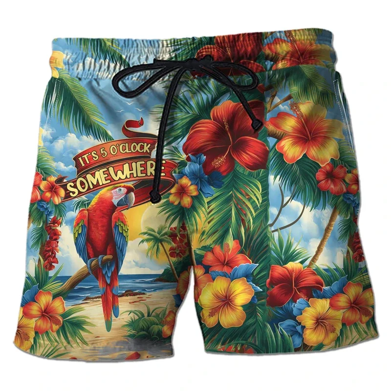 Papegaai Toekan 3d Print Korte Broek Voor Mannen Tropische Planten Patroon Hawaiiaans Strand Shorts Surfboard Shorts Snel Droog Zwembroek