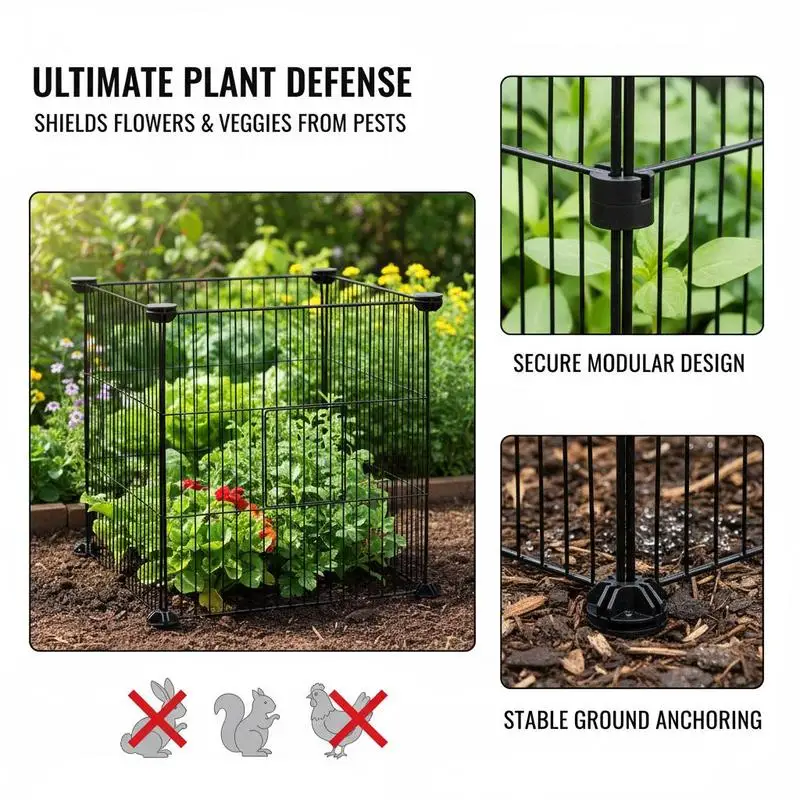 Vegetable Guard Cage 15.35'' x 15.35'' For Garden Yard Orchard, 5 Pack Mesh Enclosure 20 Metal Panels Wire Fencing Flower Seedling Protection