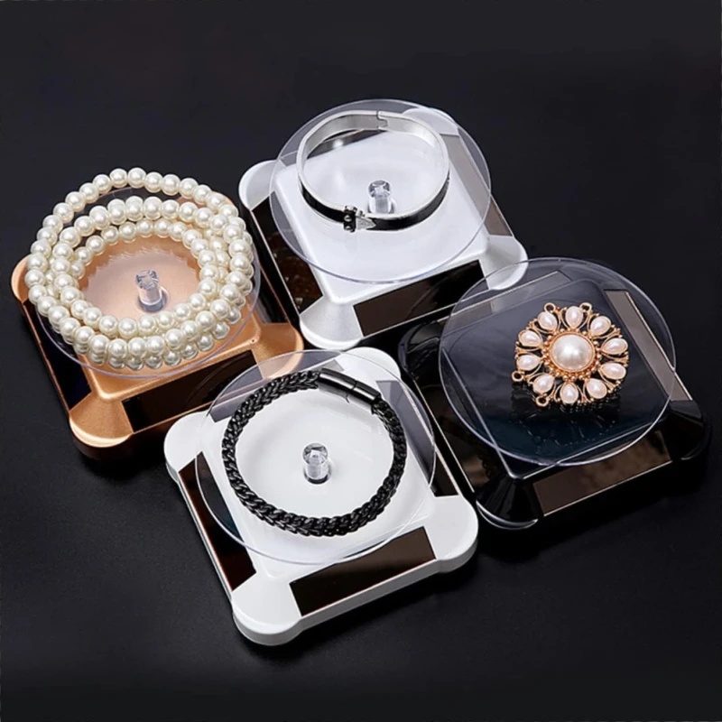 Mini Solar Powered 360° Rotating Display Stand Turntable for Jewelry Bracelet Jade Product Photography Video Shooting