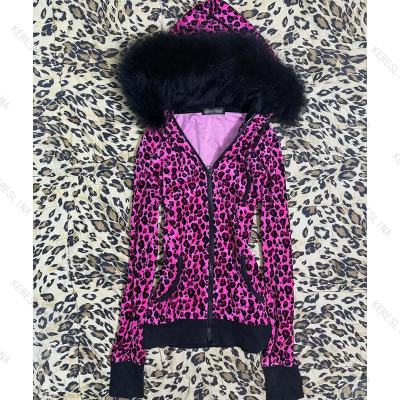 

Millennium винтажная толстовка с капюшоном на молнии в стиле пикантной девушки Y2k с леопардовым принтом осень/зима модная универсальная толстовка с капюшоном