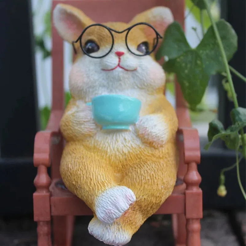 Creative and cute bunny rocking chair ornament, balcony landscaping, coffee shop, office desk resin ornament