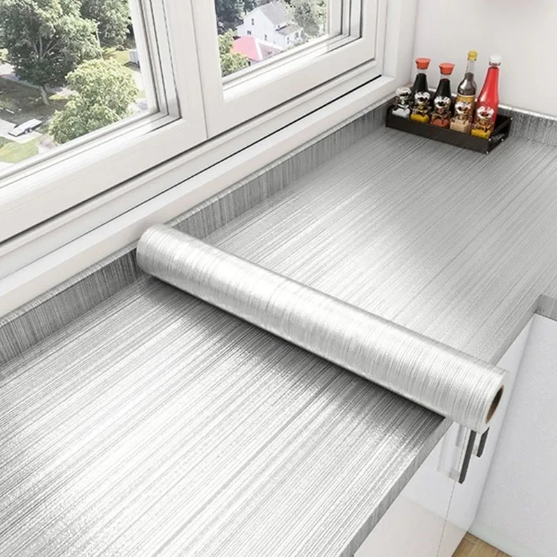 Stainless Steel Wire Drawing Wallpaper Sticker Wall Stickers Kitchen Cabinets Wallpaper Fridge Elevator Door 40cm Adhesive Home