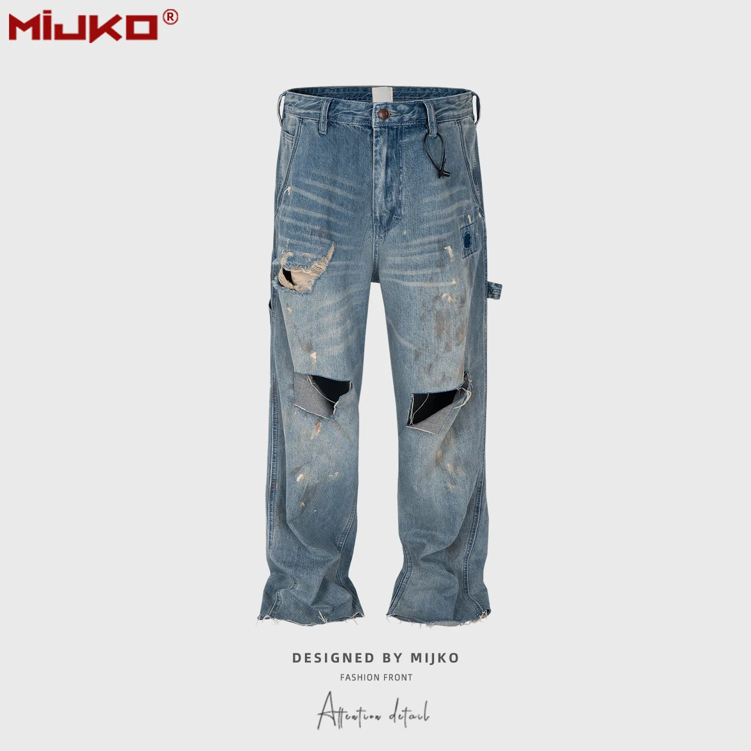 

Джинсы MIJKO Heavy Duty с эффектом потертости и нашивками ZJ060