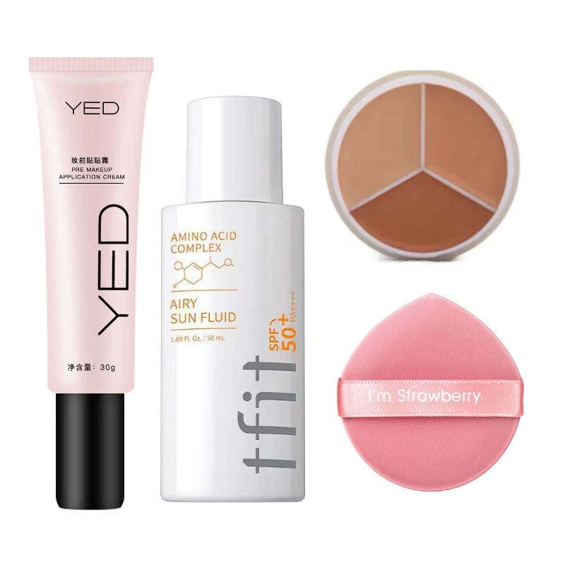 

YED Primer Tfit Sunscreen Face Makeup Set Oil-control Base Concealer Pre Makeup Eye Contour Circle Correcting Skin Foundation