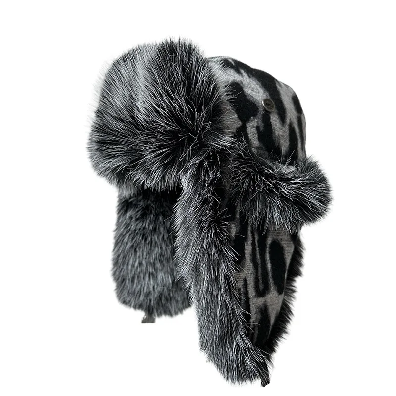 Sombrero de cazador con estampado de leopardo | Pasamontañas de invierno para mujer con forro de felpa térmica para montar en esquí