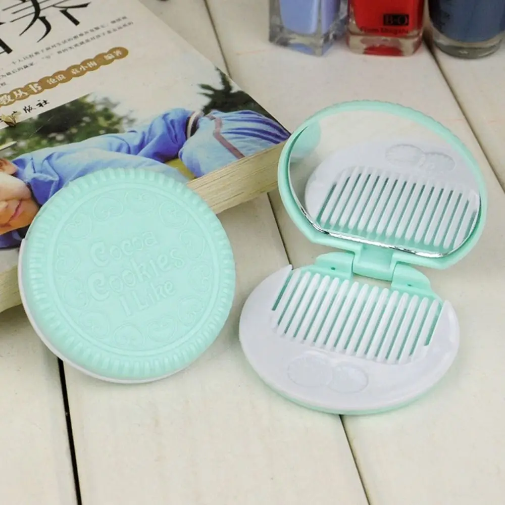 

Mini 2 in 1 Comb Mirror Set Folding Comb Portable Makeup Mirror with Comb Set Cute Durable Chocolate Cookie Shaped Travel