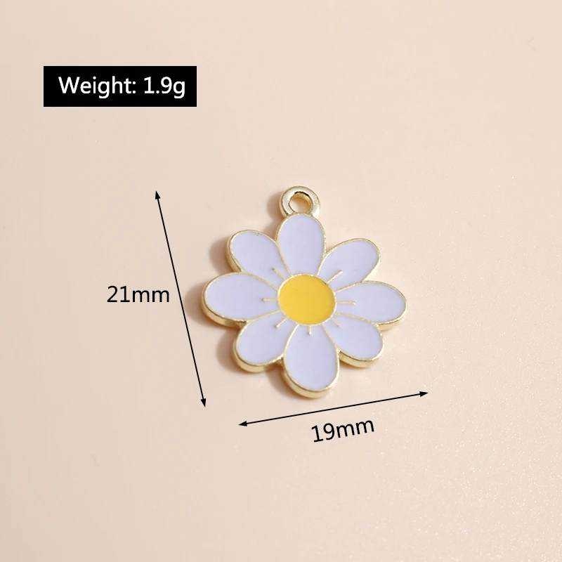 Leslie 10 Stück Emaille-Anhänger in Weiß und Gelb mit Gänseblümchen-Motiv für die Herstellung von Halsketten, Ohrringen, Armbändern, Charms, DIY-Schmuckzubehör – Detail 14