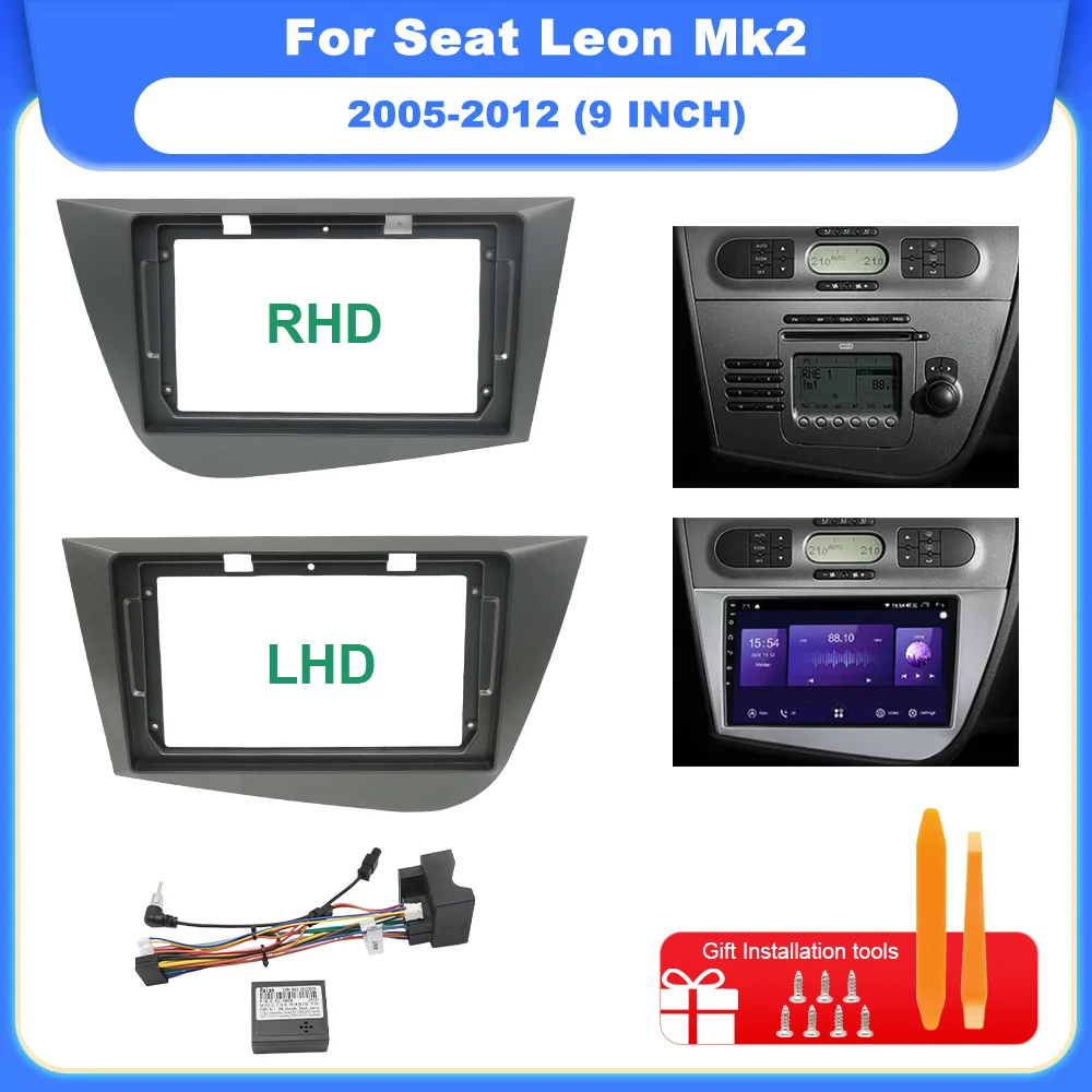 

16-контактный декодер Canbus Box, 9 дюймов, 22,86 см для Seat Leon Mk2 2005-2012, жгут проводов с рамкой панели приборной панели системы Android