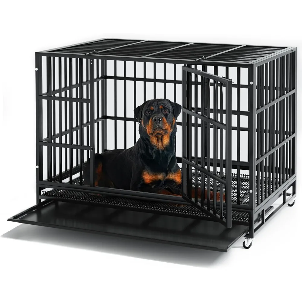 

48 inch Heavy Duty Dog Crate, Indestructible Dog Cage Kennel for High Anxiety Dog, Escape Proof & Sturdy Locks Design,