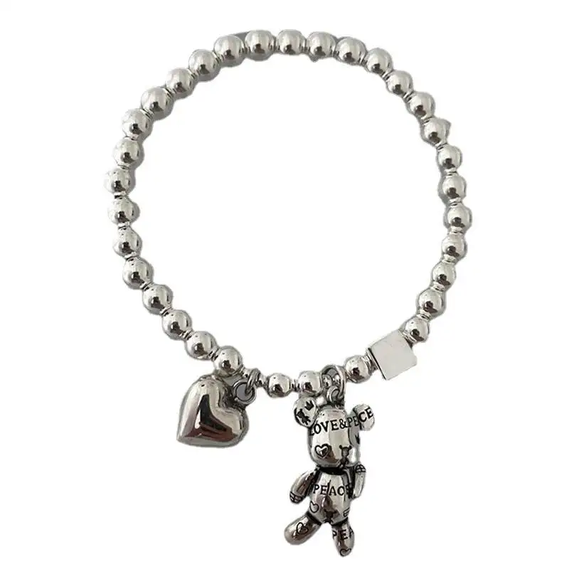 New Arrival Trendy Bear Animal & Love Heart Vintage 925 Sterling Silver Ladies Charm Bracelets Jewelry For Women Birthday Gifts