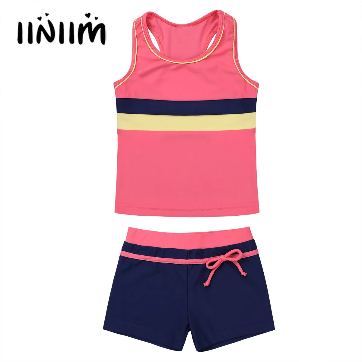 Kids Girls Teens Tankini Swimsuit Two Pieces Swimwear Set Swim Vest Tops with Bottoms Children's Tankini Swimming Bathing Suit