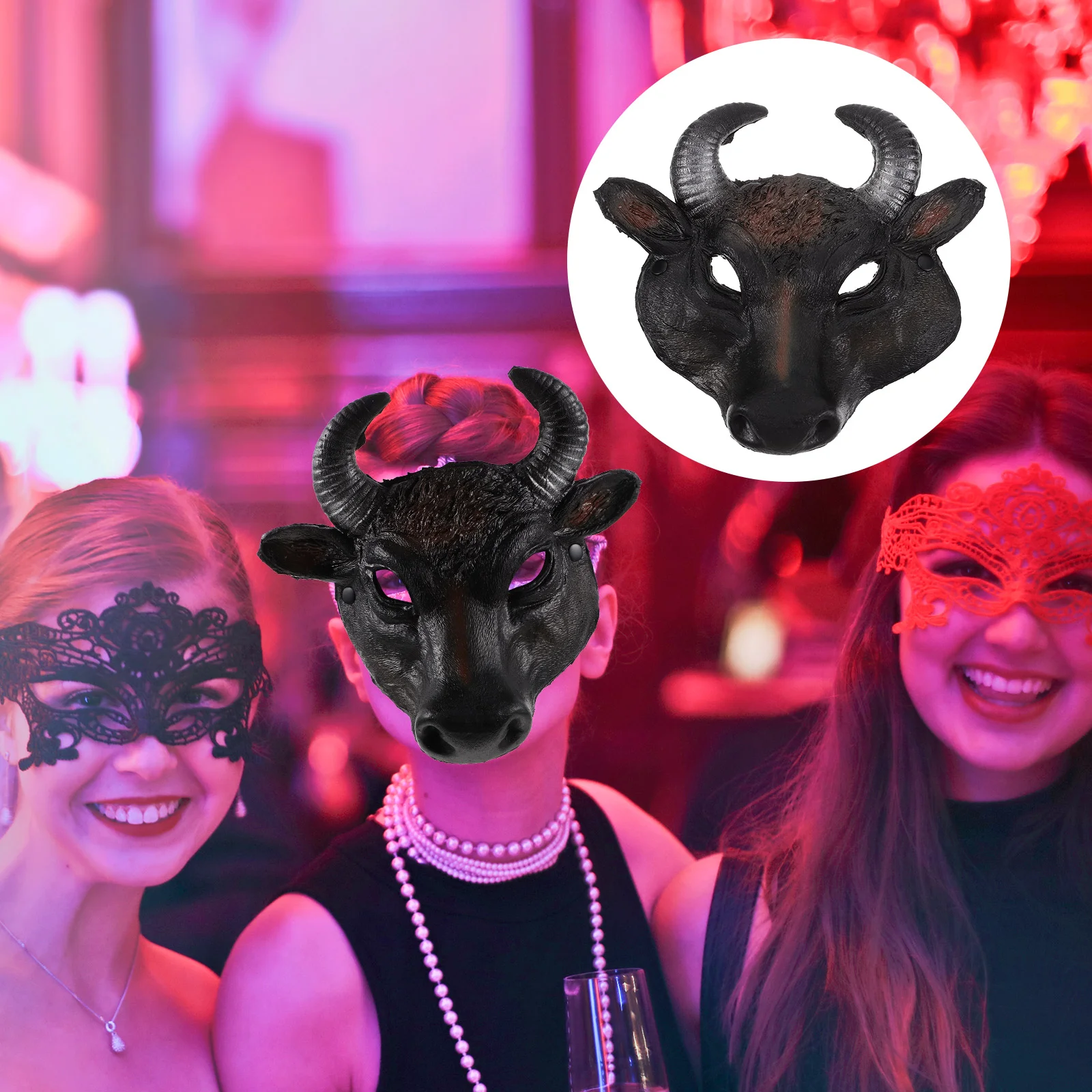 Halloween Cosplay Decorative Animal Mask Carnival Party Pu Cow (original Color) Costumes Masquerade for Women Miss Prop