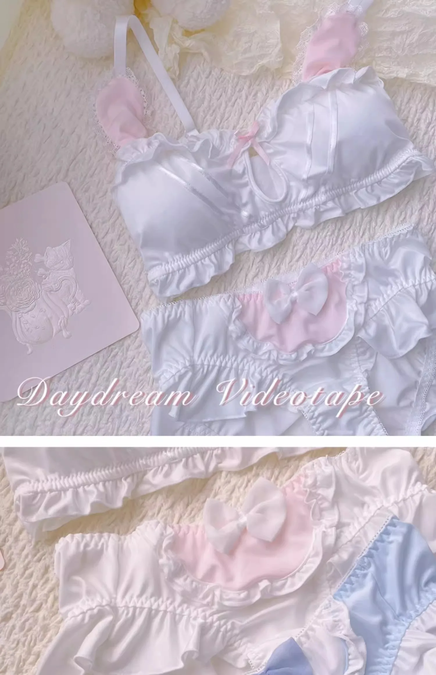 MOYISU Kawaii Lolita BH-Set mit Hasenohren-Ausschnitt, ohne Bügel, weiches, süßes, für kleine Brüste, sinnliches Dessous-Set AB JapanYa Ma Die – Detail 12