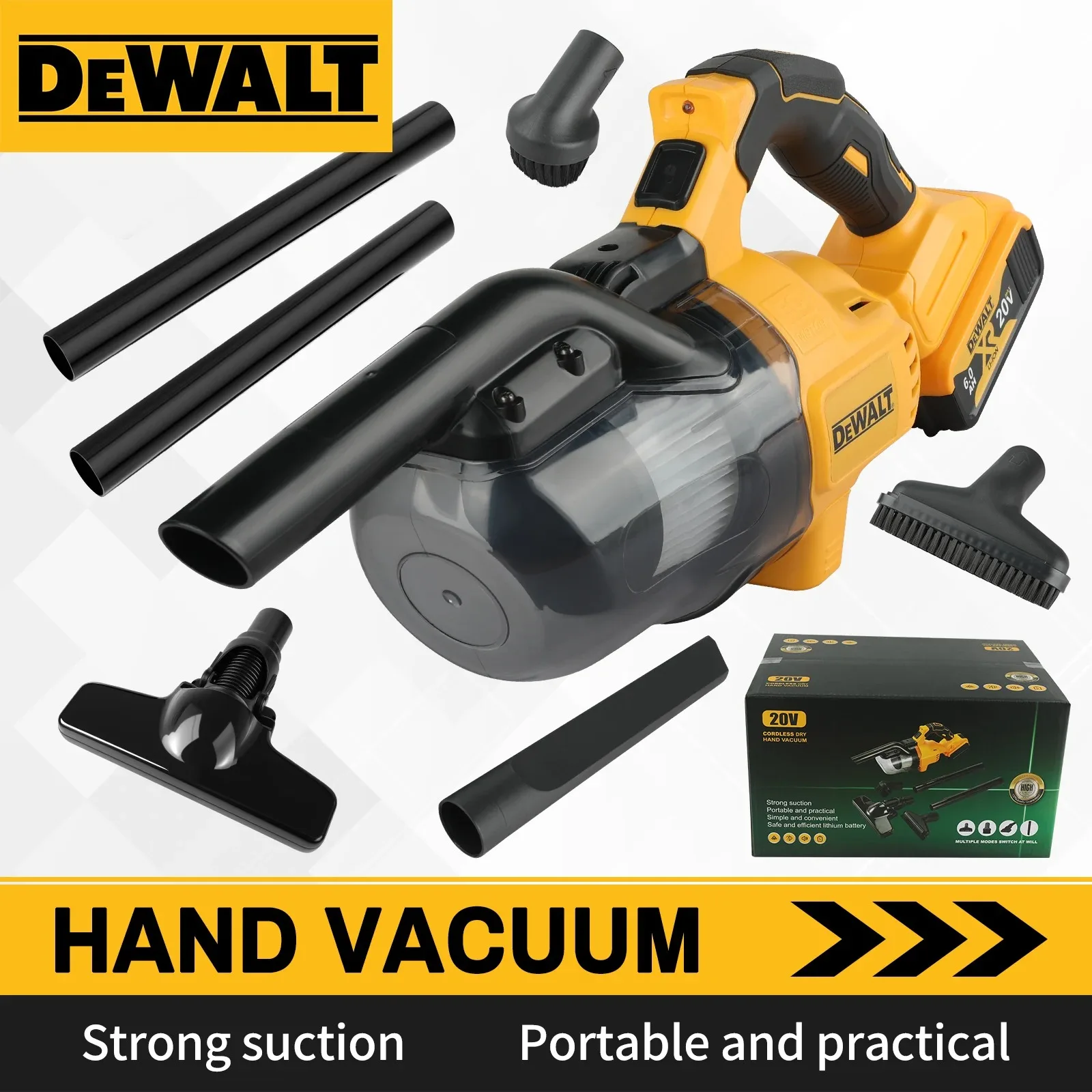 

Беспроводной электрический пылесос Dewalt 16000PA с высокой мощностью всасывания для твердых полов, ковров и автомобилей, 20В, с аккумулятором